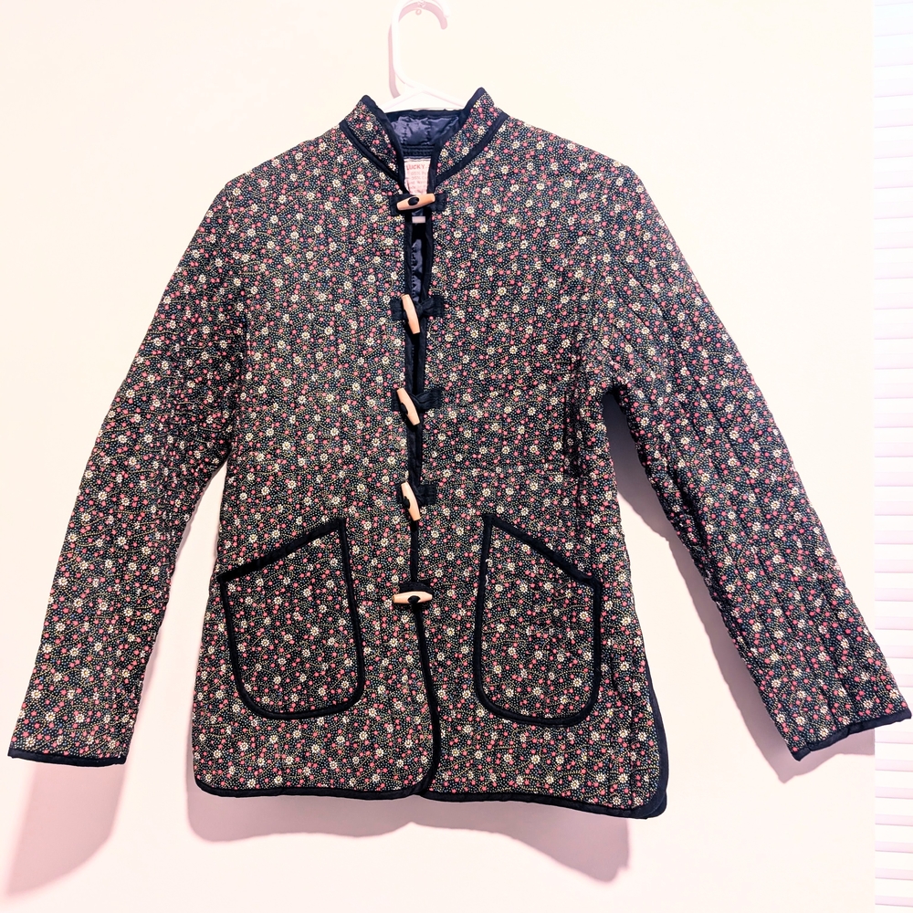 Vintage Quilted Boho Red Floral Print Toggle Closure Jacket